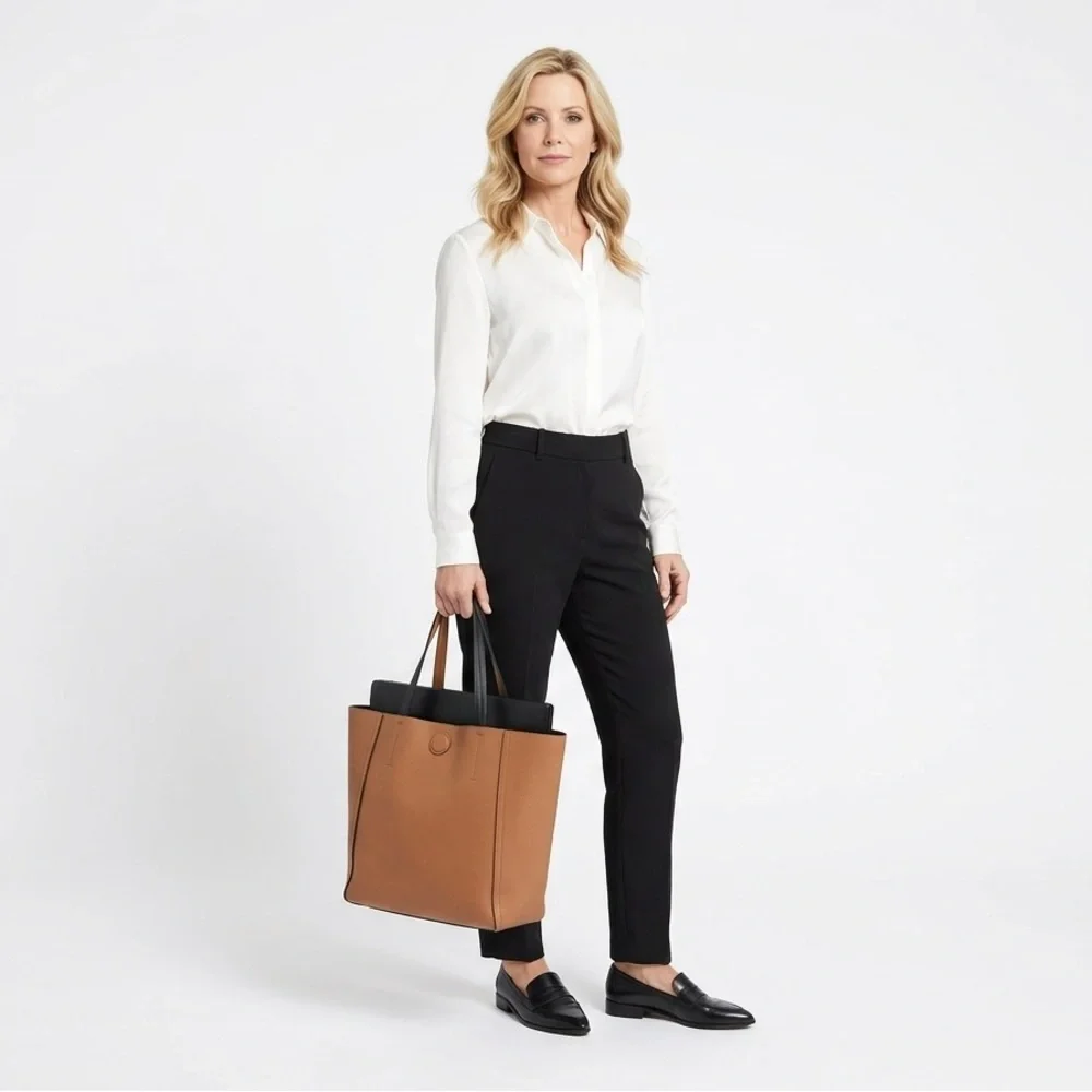Professional Laptop Tote - Magnetic Closure - Tan & Black ✅ NWOT